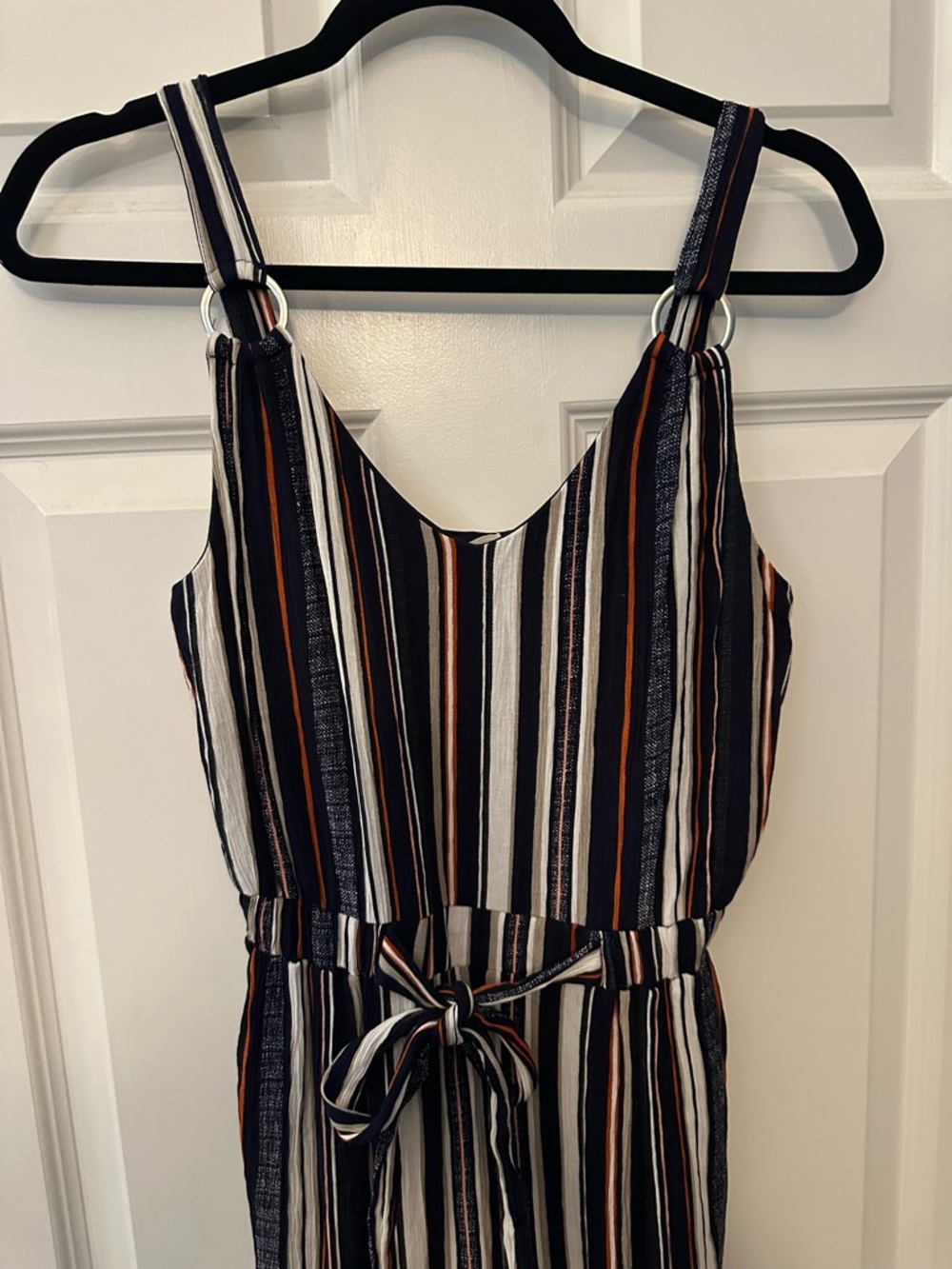 EUC Derek Heart Striped Jumpsuit in Black, Cream & Tan Sz S - Picture 3 of 9